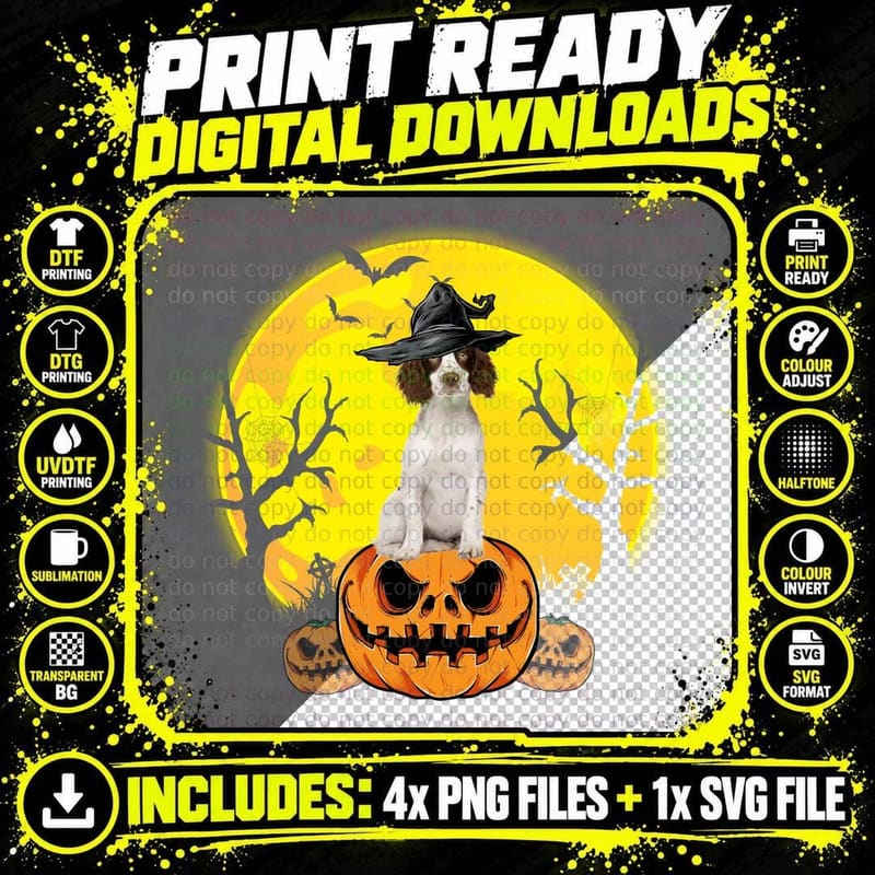 English Springer Spaniel Halloween Witch Hat T-Shirt Png SVG Digital Bundle