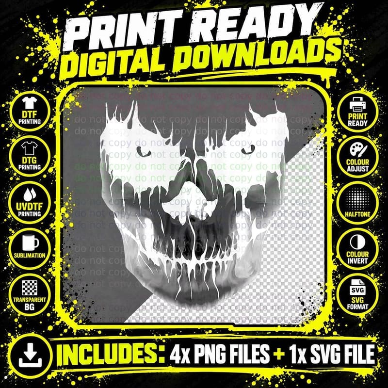 F0. NEW Batcheshalloweenhalloween-006Black Skull Dark Png SVG Digital Bundle