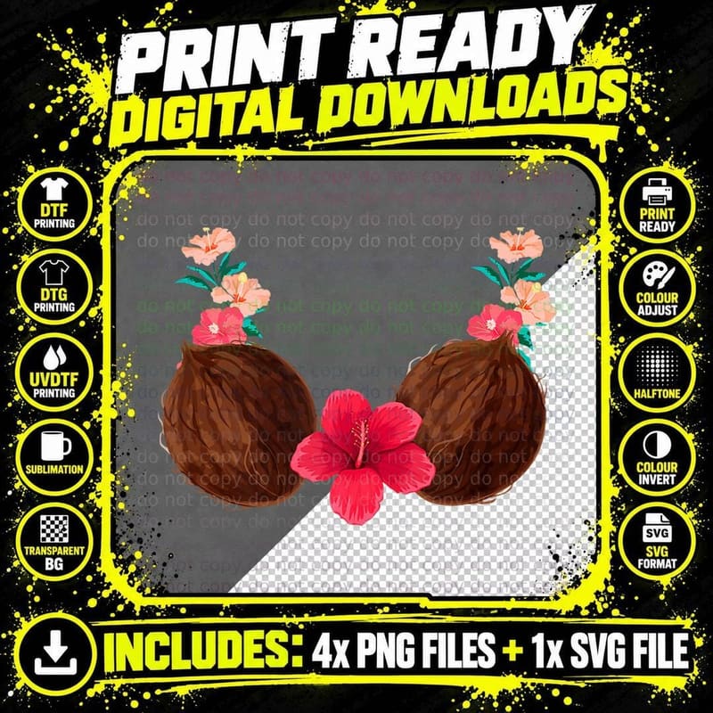 F0. NEW Batcheshalloweenhalloween-006Coconut Bra - Lei - Png SVG Digital Bundle