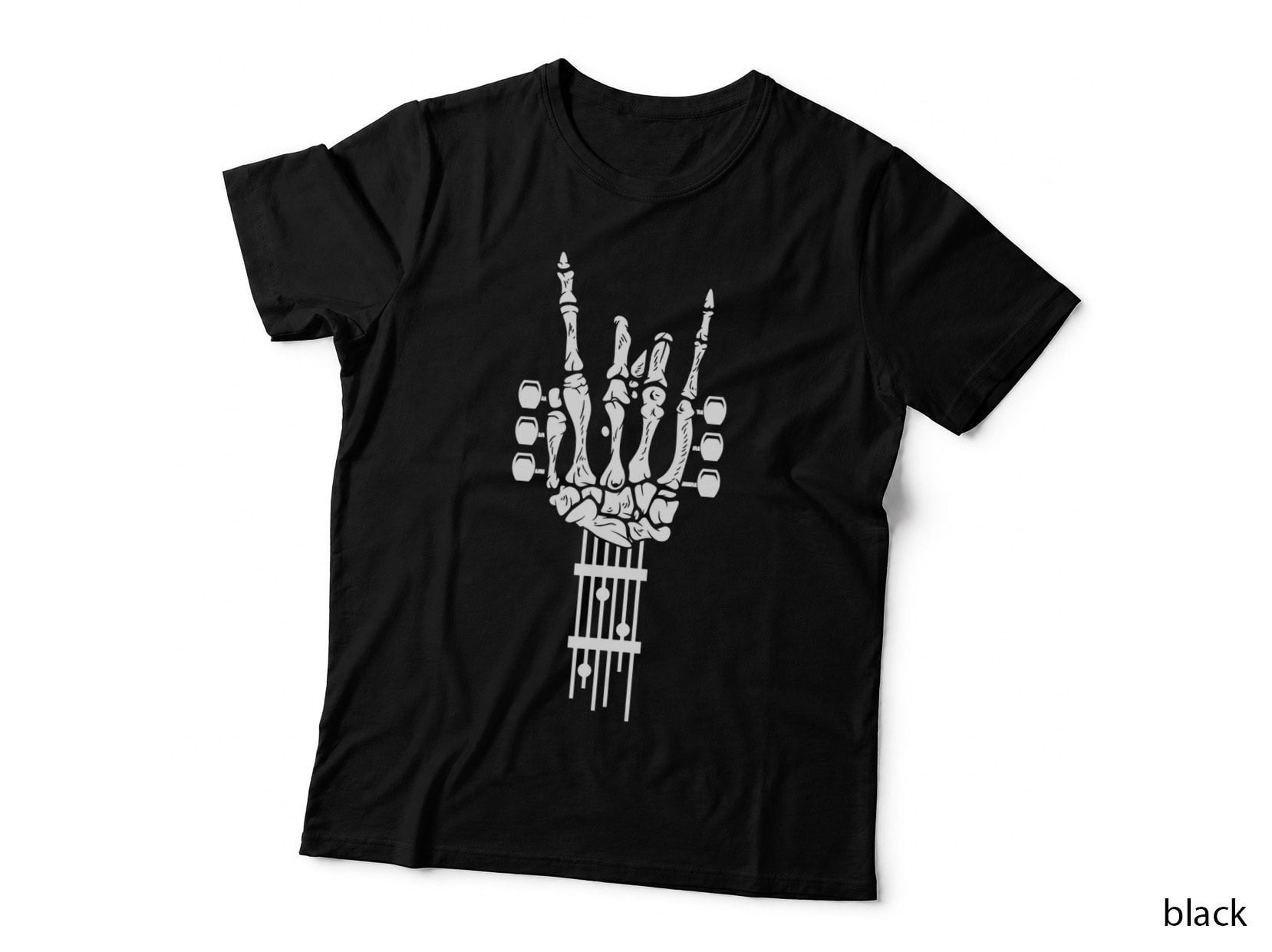F0. NEW Batcheshalloweenhalloween-006Rock & Roll Skeleton Guitar Music T-Shirt