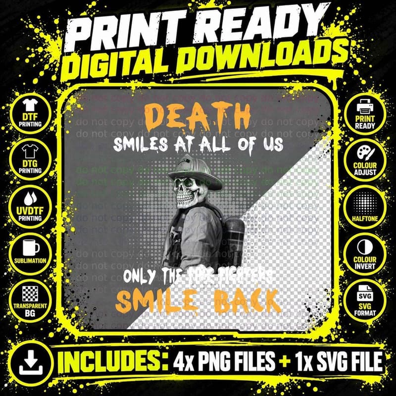 Firefighter Death Smile Back T-Shirt Png SVG Digital Bundle