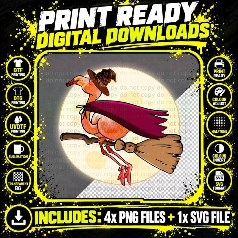 Flamingo Witch T-Shirt, Halloween Costume Png SVG Digital Bundle