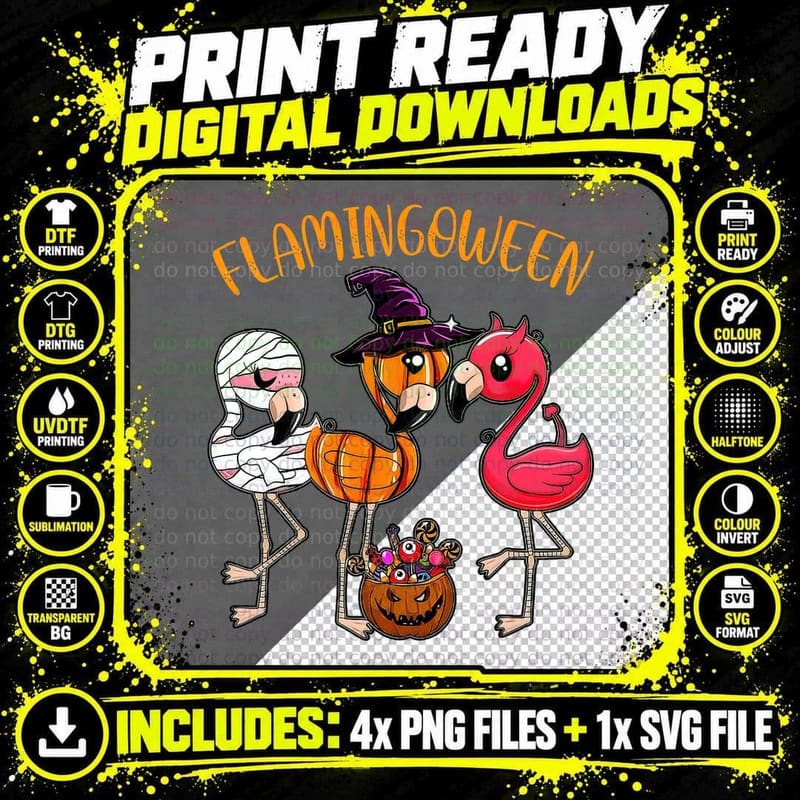 Flamingoween T-Shirt, Halloween Costume Png SVG Digital Bundle