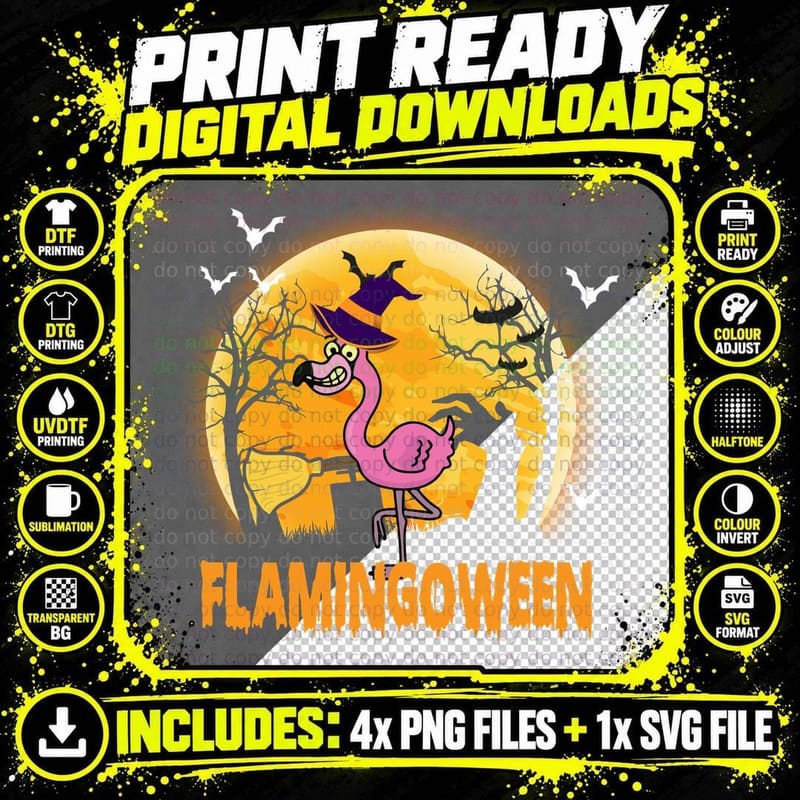Flamingoween T-Shirt, Halloween Party, Pet Lover Apparel Png SVG Digital Bundle