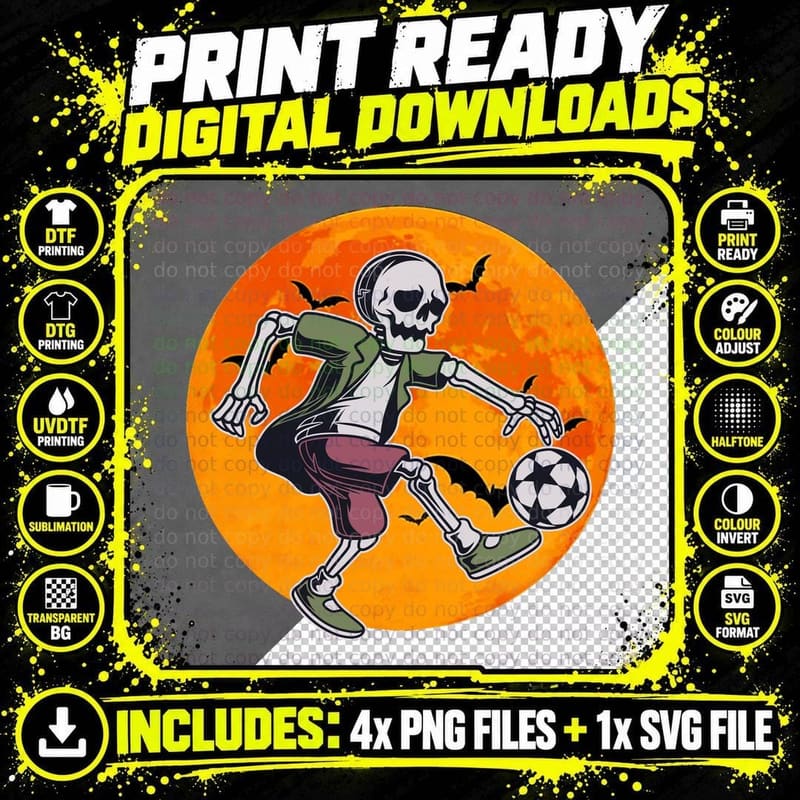 Football Skeleton T-Shirt, Halloween Gothic Style Png SVG Digital Bundle