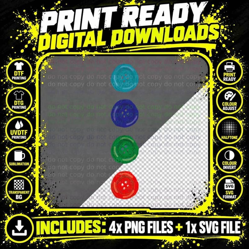 Four Groovy Buttons Blue Cat Funny Halloween Costume Png SVG Digital Bundle