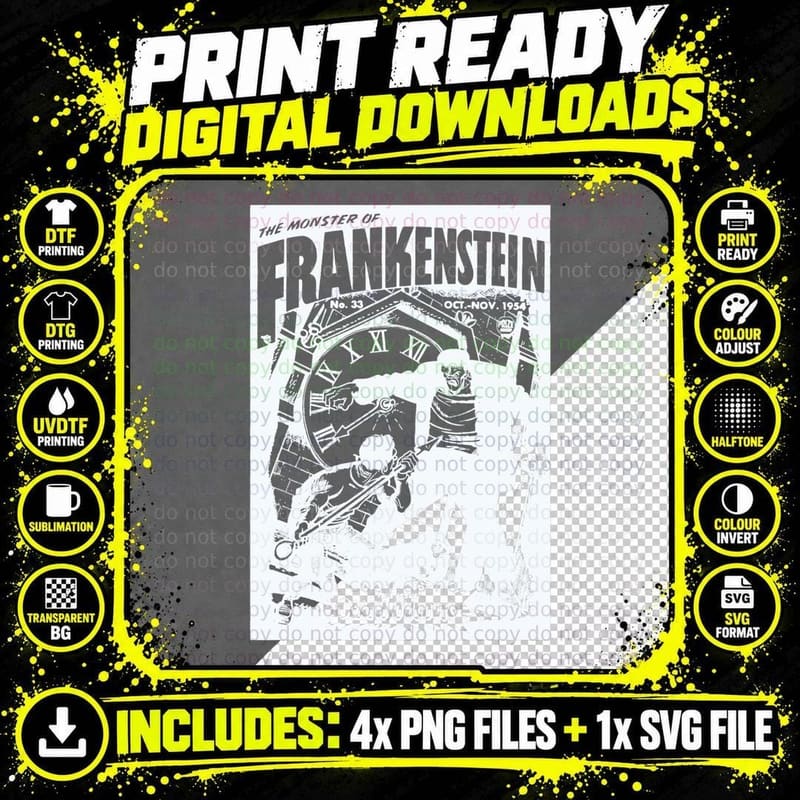 Frankenstein Halloween Horror Comic Vintage Horror Png SVG Digital Bundle
