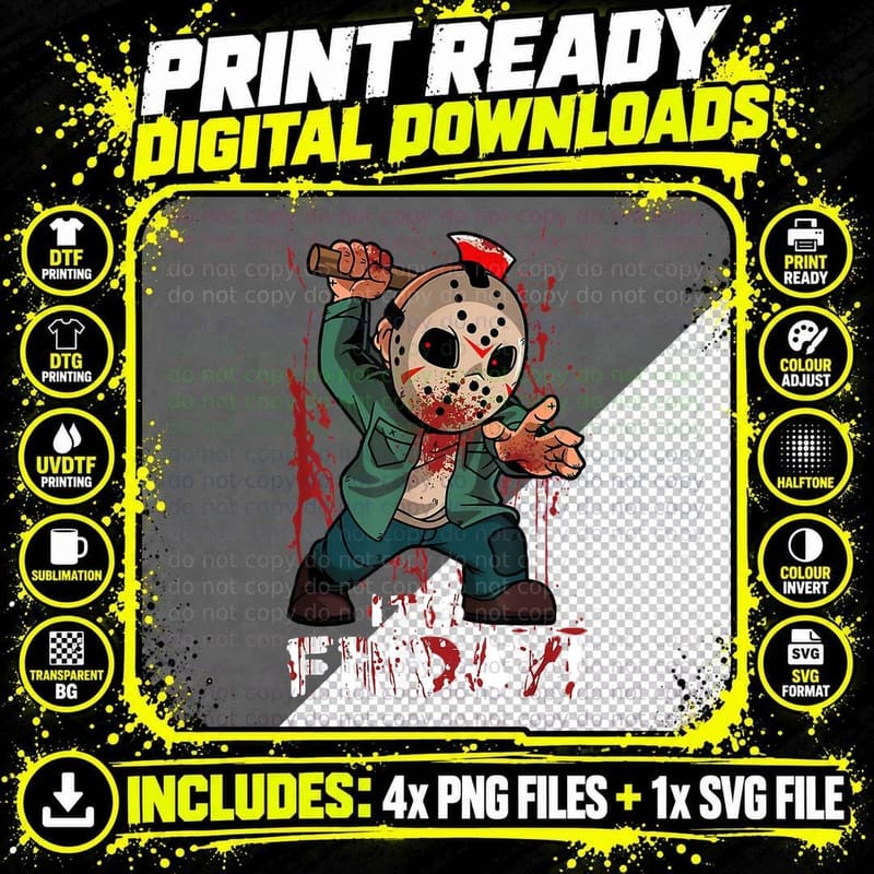 Friday 13th Halloween Horror Graphic Horror Movie T-Shirt Png SVG Digital Bundle