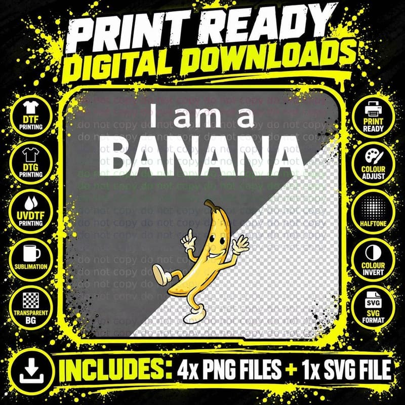 Funny Banana Fruit Halloween Costume I Am a Banana Png SVG Digital Bundle