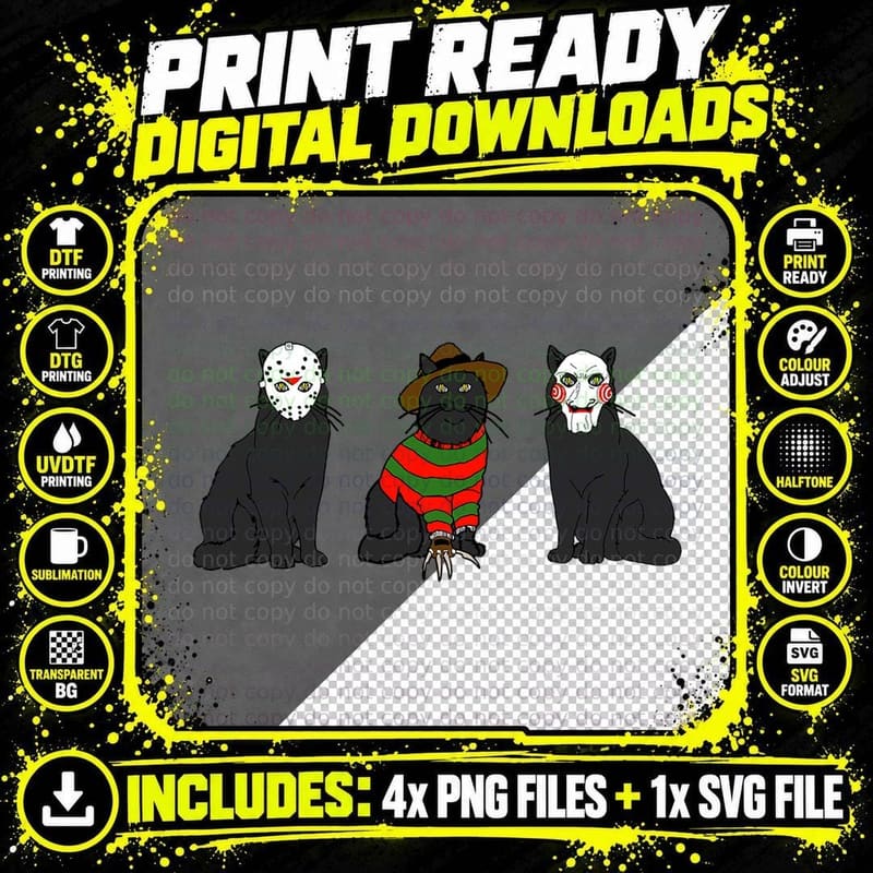 Funny Cat Horror Parody T-Shirt, Halloween Costume Png SVG Digital Bundle