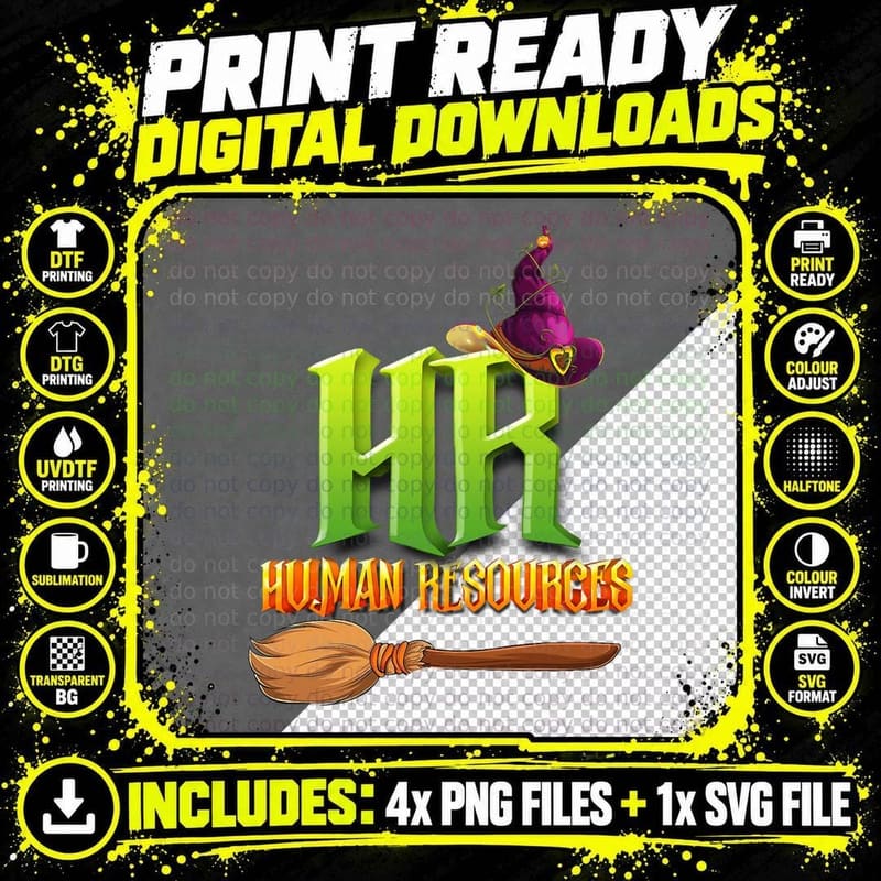 Funny HR Witch Human Resources Pumpkin Halloween Costume Png SVG Digital Bundle