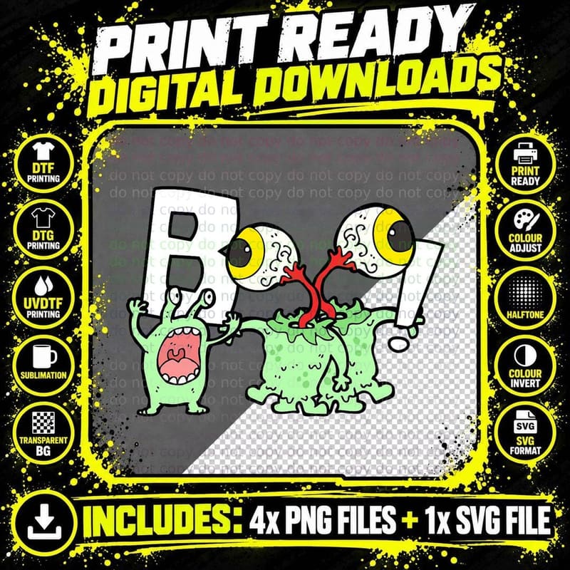 Funny Halloween Boo Monster Aliens Funny Halloween Png SVG Digital Bundle