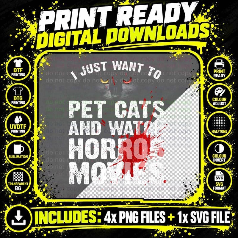 Funny Horror Movie Cat Lover T-Shirt Png SVG Digital Bundle