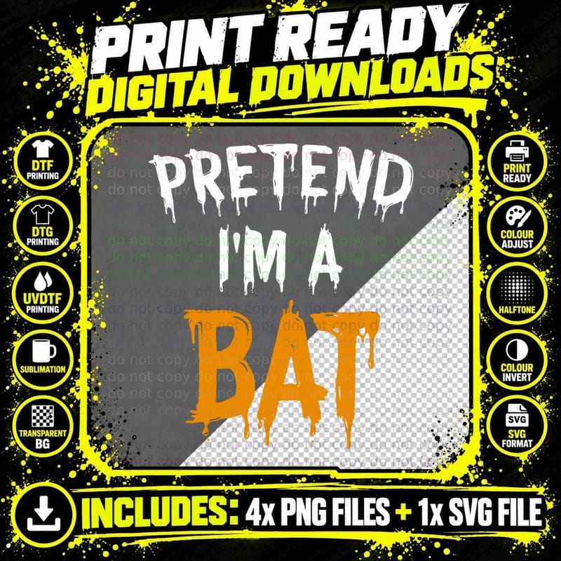Funny Lazy Halloween Costume Shirt Pretend I'm a Bat Png SVG Digital Bundle