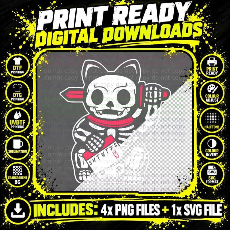 Funny Lucky Friday Skeleton Lucky Cat T-Shirt Png SVG Digital Bundle
