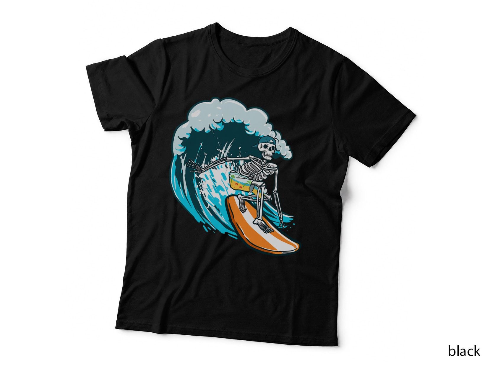 Funny Skull Skeleton Surf Surfing T-Shirt