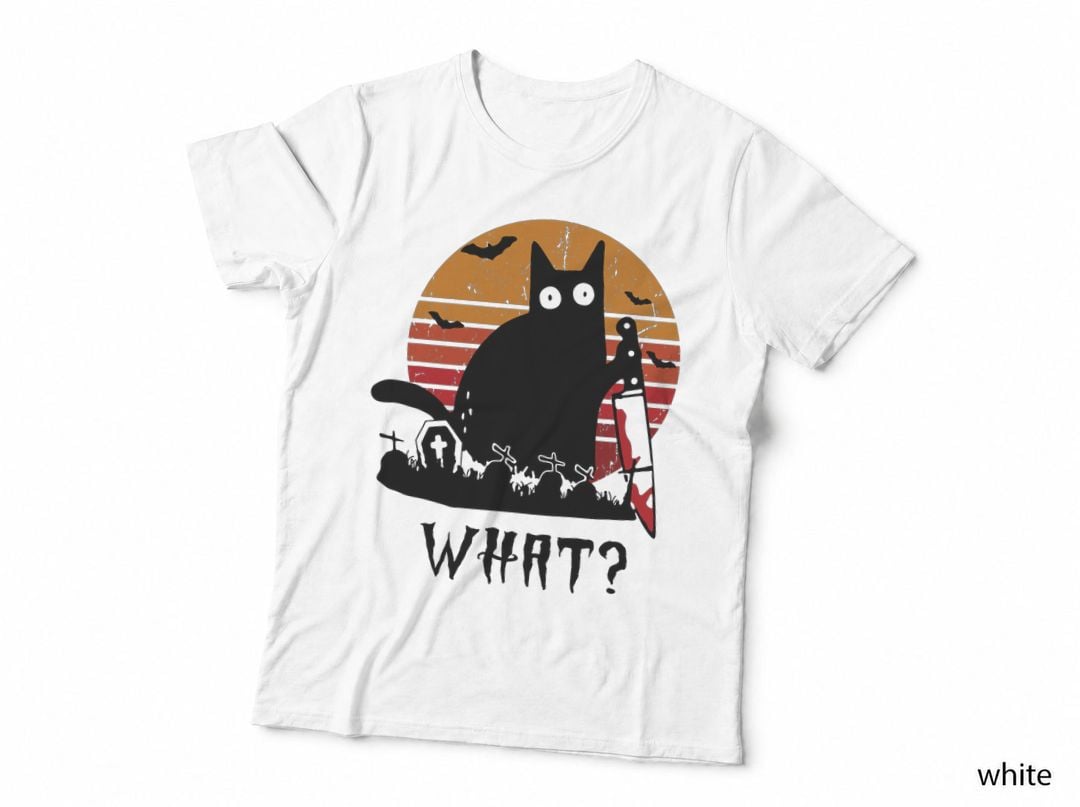 Funny Vintage Halloween Cat T-Shirt, Halloween Cat Silhouette