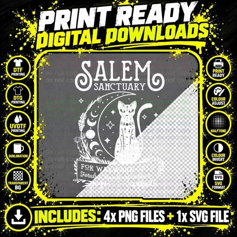 Funny Witch Salem Home for Wayward Black Cats 1692 Png SVG Digital Bundle