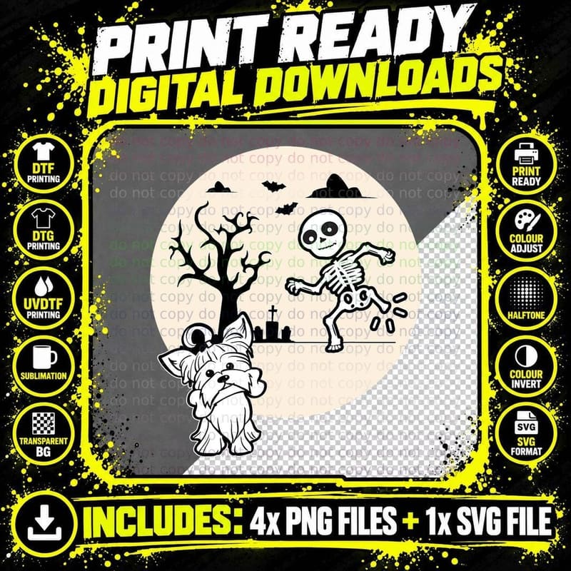 Funny Yorkie Halloween T-Shirt, Spooky Yorkshire Terrier Png SVG Digital Bundle