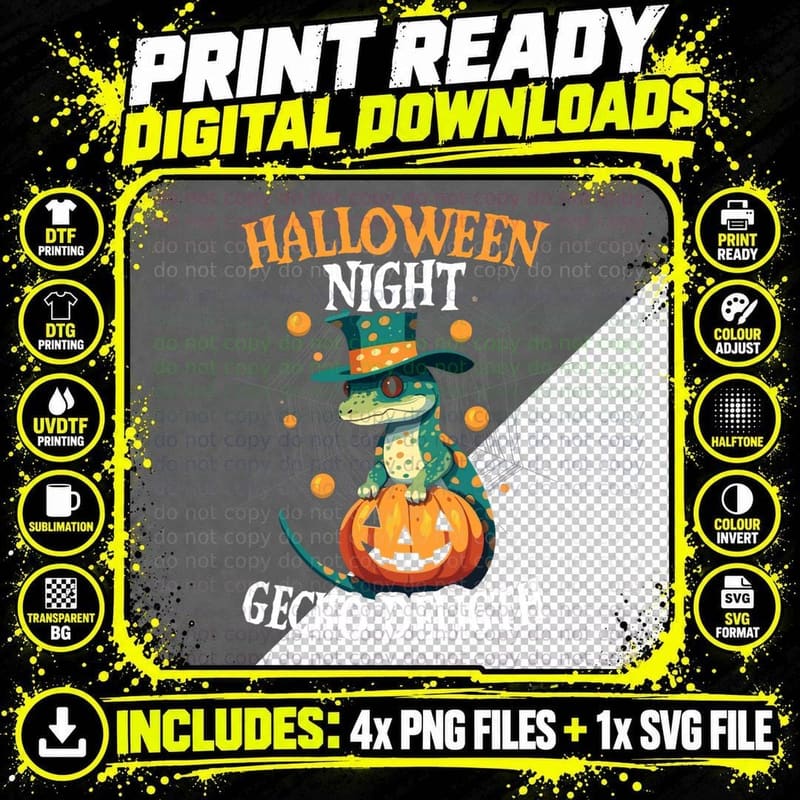 Gecko Halloween Scary Reptile Trick or Treat Spooky Png SVG Digital Bundle