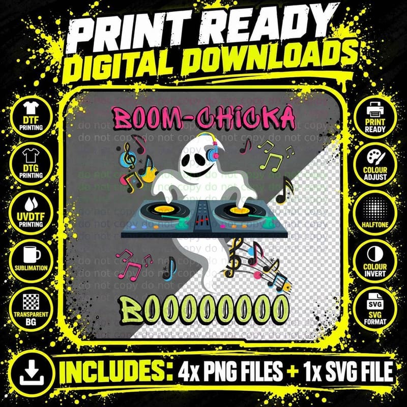 Ghost DJ Boom Chicka Boo Halloween Costume Funny Ghost Png SVG Digital Bundle