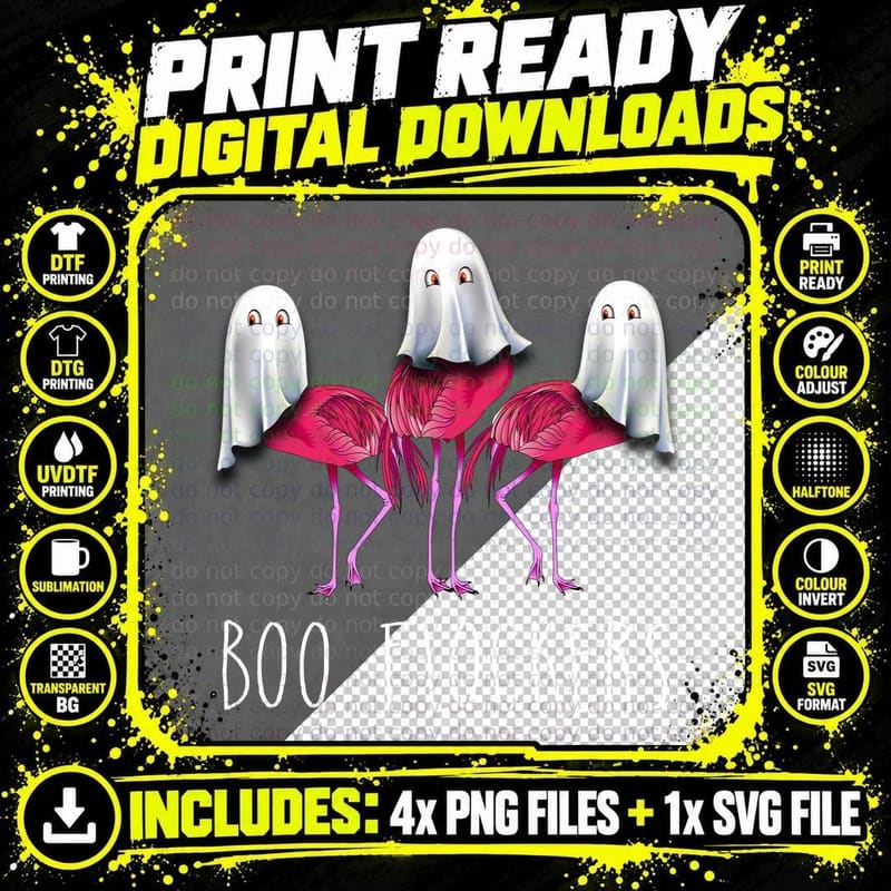 Ghost Flamingo T-Shirt, Halloween Costume Png SVG Digital Bundle