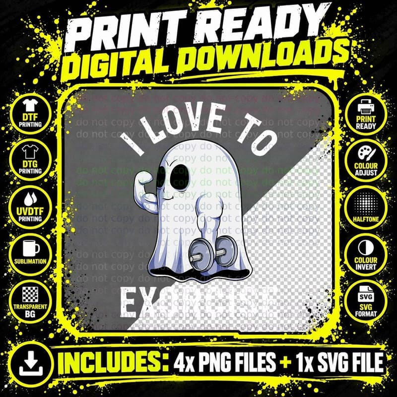 Ghost Funny Gym Workout Bodybuilding Humor Spooky Png SVG Digital Bundle
