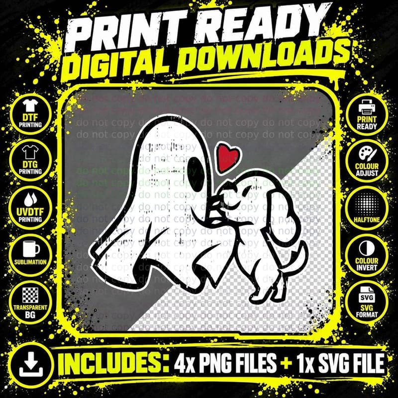 Ghost Playing Puppy Halloween Costume T-Shirt Png SVG Digital Bundle
