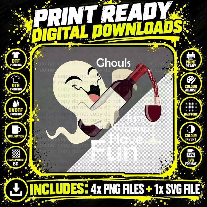 Ghost Pouring Wine T-Shirt, Halloween Party, Spooky Fun Png SVG Digital Bundle