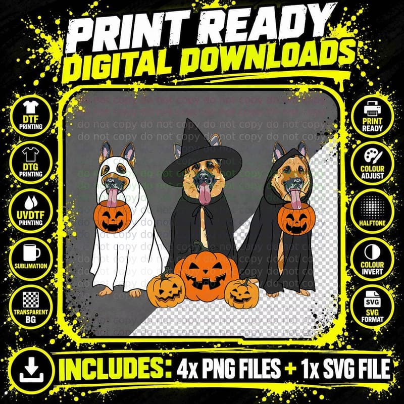 Ghost and Witch German Shepherd, German Shepherd Png SVG Digital Bundle