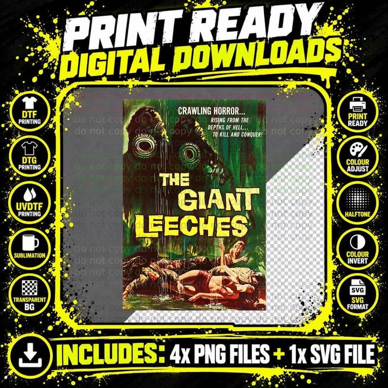 Giant Leeches Classic Halloween Monster Poster Horror Png SVG Digital Bundle