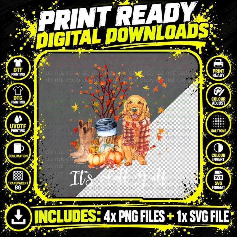 Golden Retriever Pumpkin Fall T-Shirt Png SVG Digital Bundle