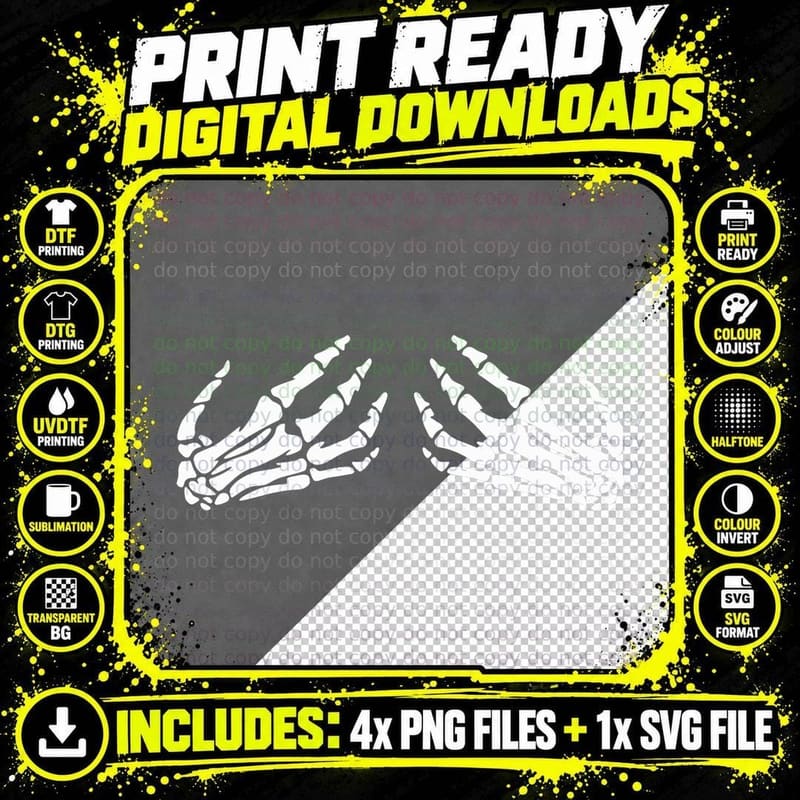 Goth Skeleton Hand on Bust Crop, Skeleton Hands T-Shirt Png SVG Digital Bundle