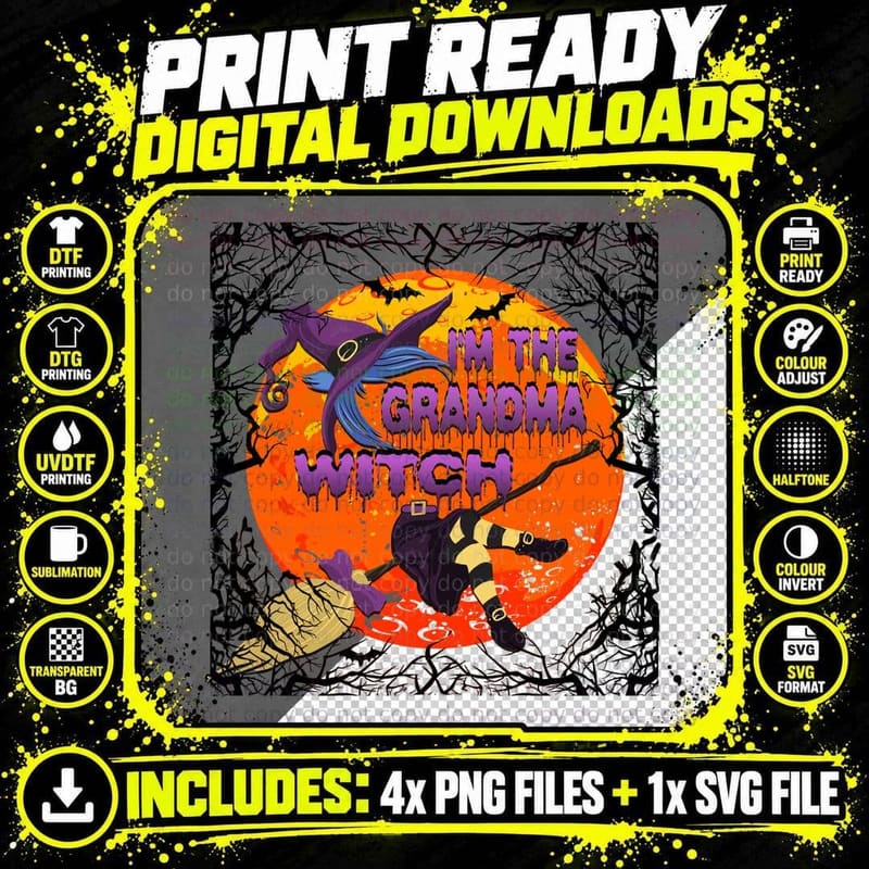 Grandma Witch T-Shirt, Halloween Costume Png SVG Digital Bundle