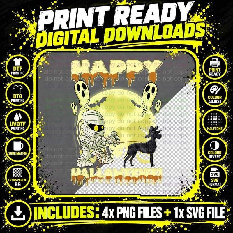 Great Dane Halloween Mummy T-Shirt, Spooky Pet Costume Png SVG Digital Bundle