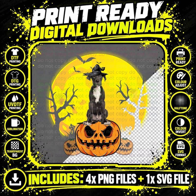 Great Dane Halloween Witch Hat T-Shirt Png SVG Digital Bundle