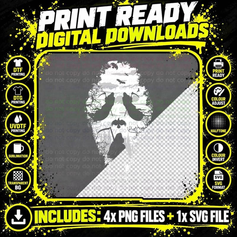 Grim Reaper Face Halloween Horror Trick or Treat Scary Png SVG Digital Bundle