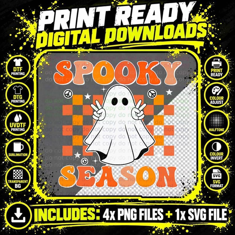 Groovy Spooky Season Halloween Preppy Witch Boy T-Shirt Png SVG Digital Bundle