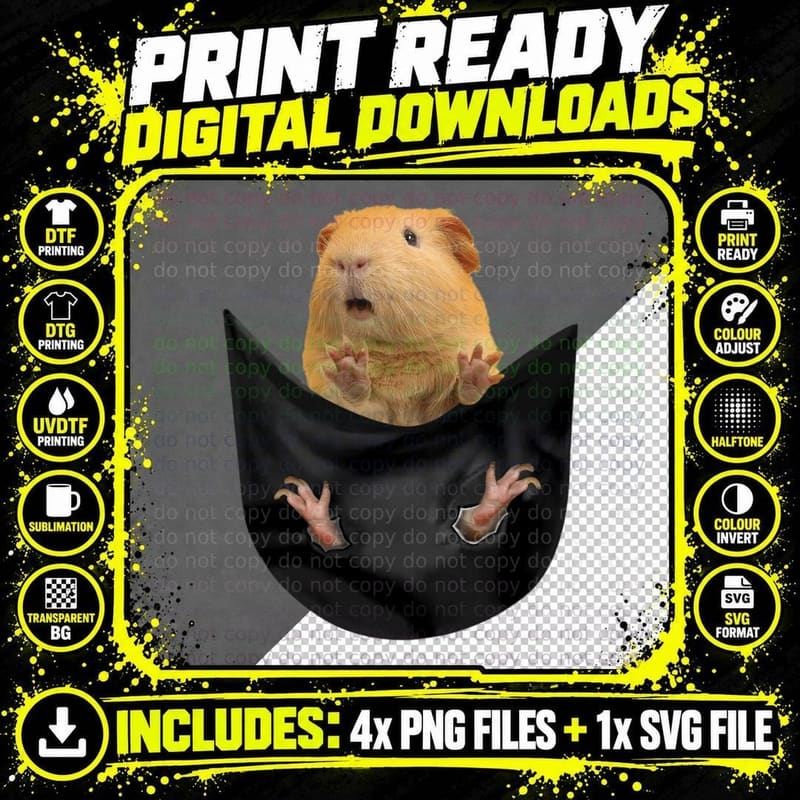 Guinea Pig in Bat Costume T-Shirt, Halloween Animal Png SVG Digital Bundle