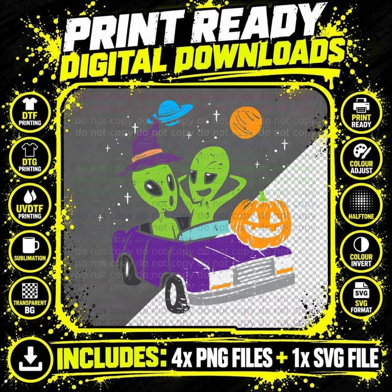 Halloween Aliens Driving ET UFO Space Costume Men Women Png SVG Digital Bundle
