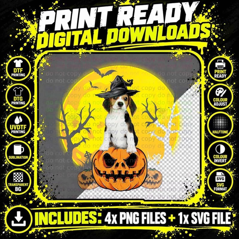 Halloween Beagle Witch Hat T-Shirt, Spooky Pet Costume Png SVG Digital Bundle