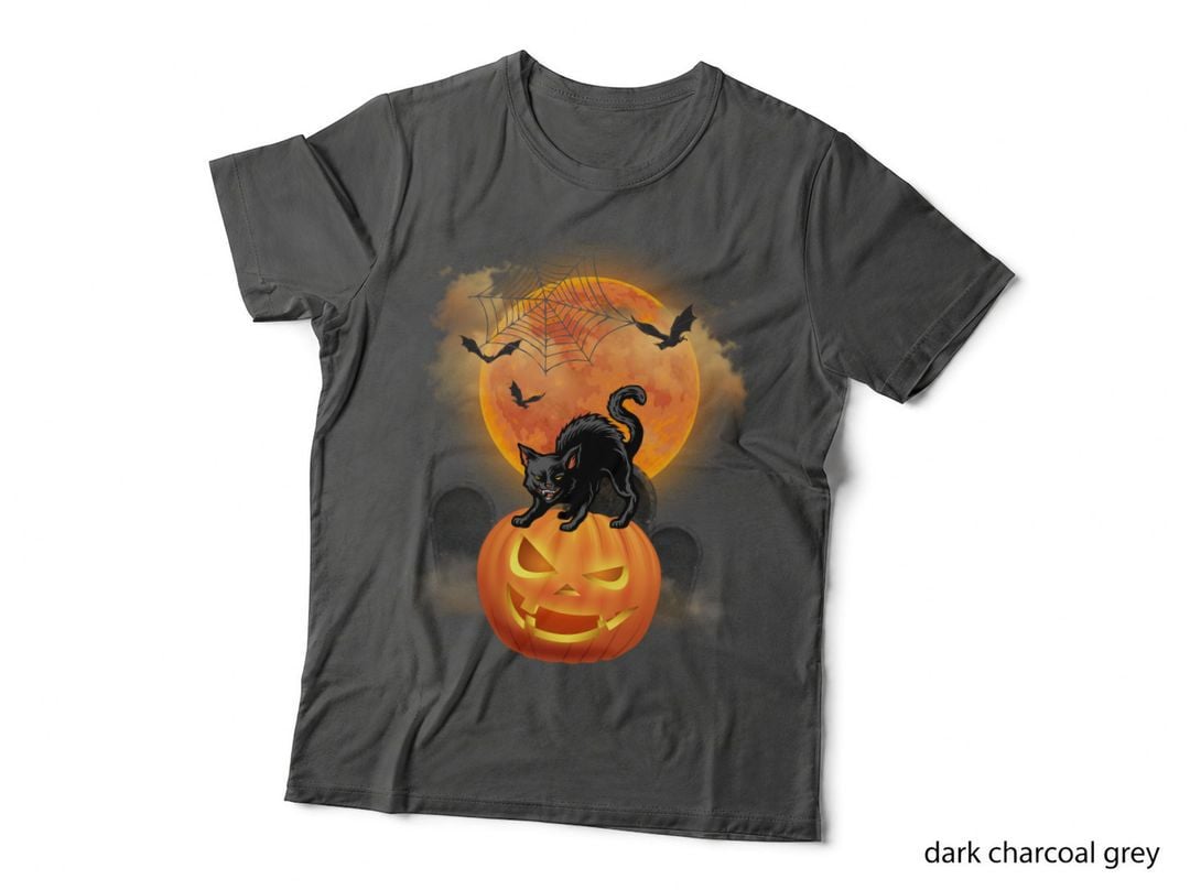 Halloween Black Cat Jack-O'-Lantern T-Shirt, Spooky Halloween Design