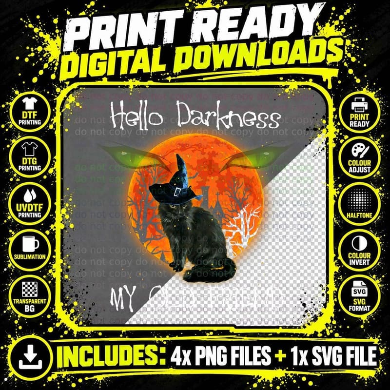 Halloween Black Cat T-Shirt, Witchy Halloween Png SVG Digital Bundle