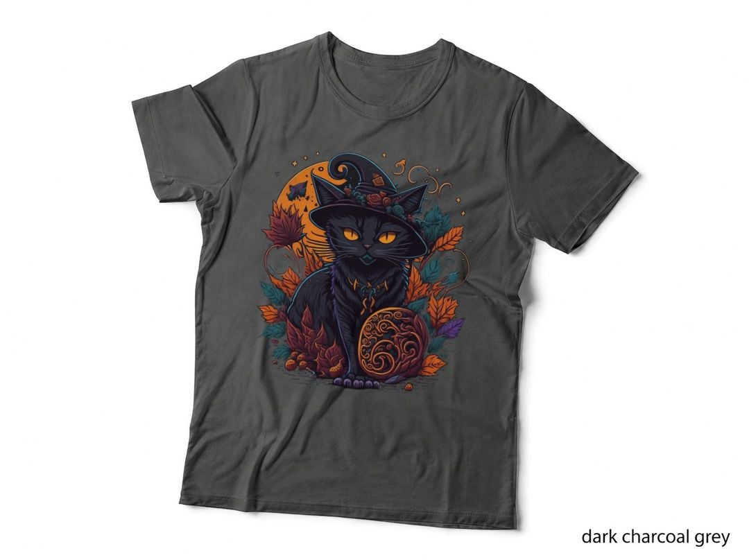 Halloween Black Cat Van Gogh Witch Kawaii Pumpkin Women Men T-Shirt