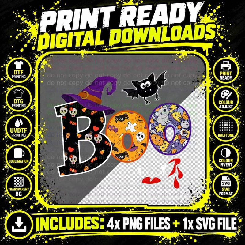 Halloween Boo T-Shirt, Spooky Party Design Png SVG Digital Bundle