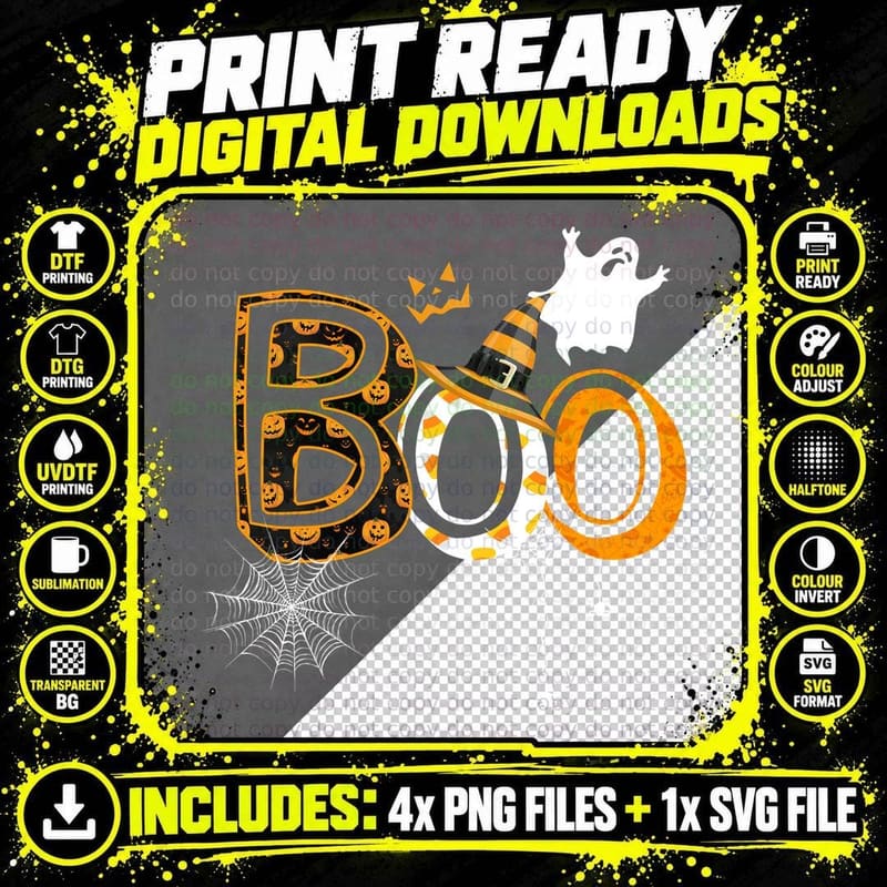 Halloween Boo Witch Hat T-Shirt, Spooky Halloween Design Png SVG Digital Bundle