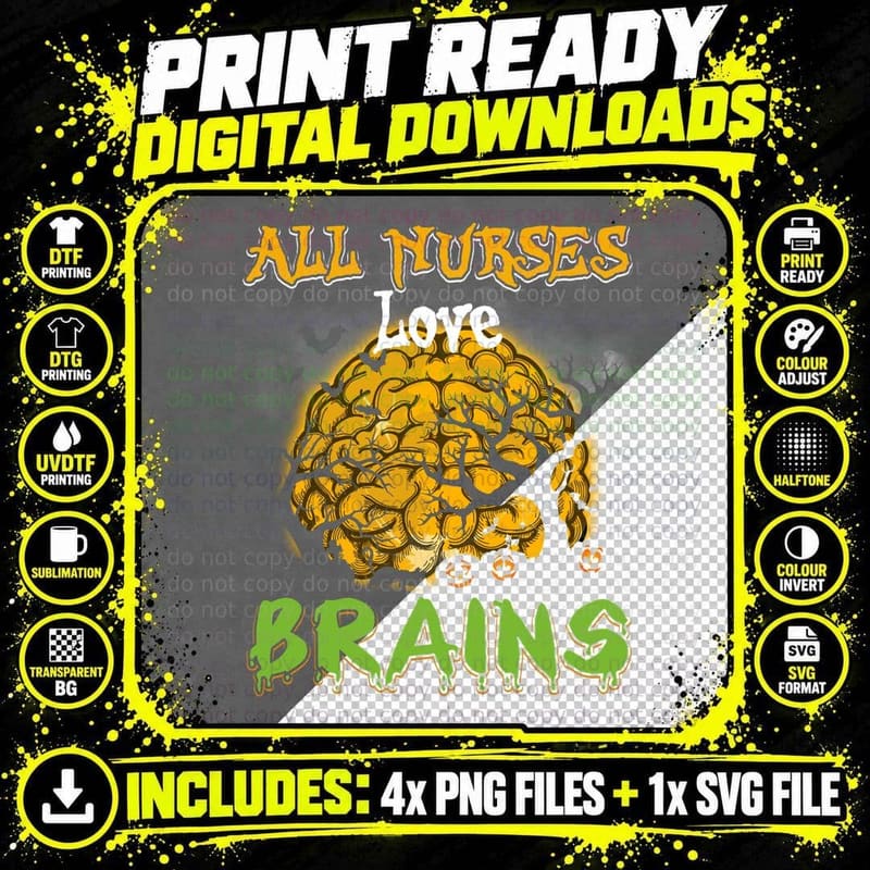 Halloween Brain T-Shirt, Spooky Horror Design Png SVG Digital Bundle