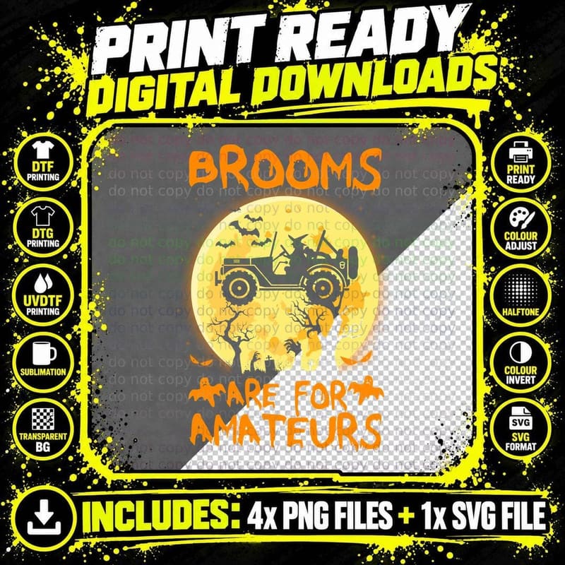 Halloween Broom Jeep T-Shirt, Funny Sarcasm Png SVG Digital Bundle