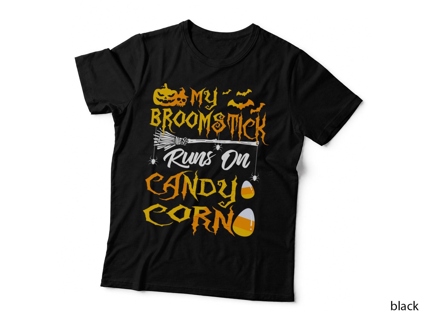 Halloween Broomstick Candy Corn T-Shirt, Spooky Halloween Theme