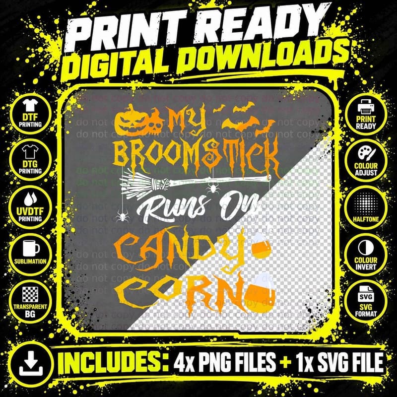 Halloween Broomstick Candy Corn T-Shirt Png SVG Digital Bundle